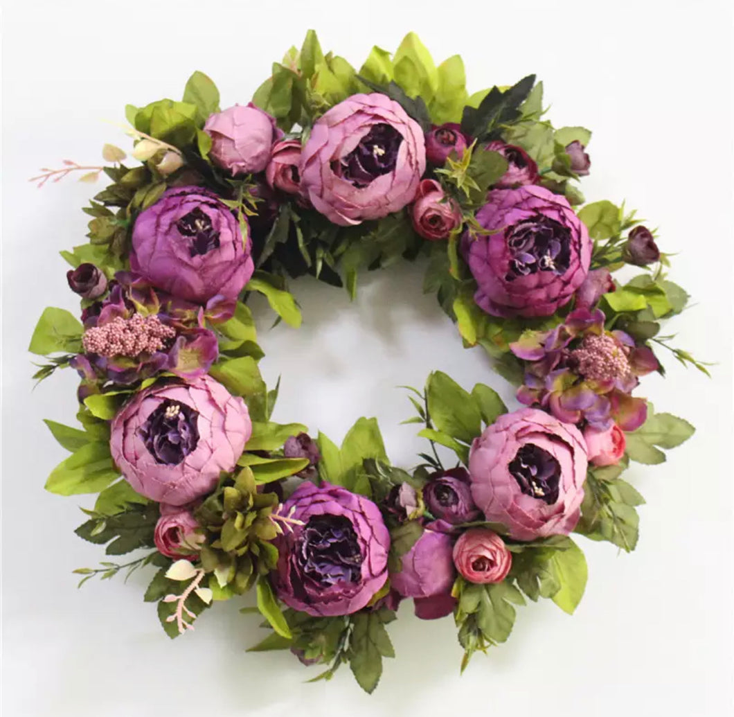 The Stella -  Deep Purple Peony Wreath