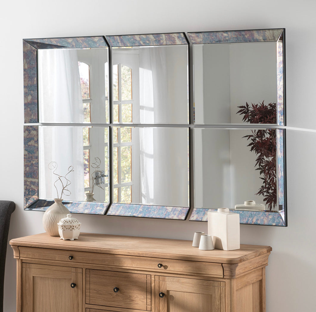 The Kesia - 6 Panel Antique Blue Framed Mirror