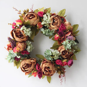 The Stella -  Deep Orange Peony Autumn Wreath