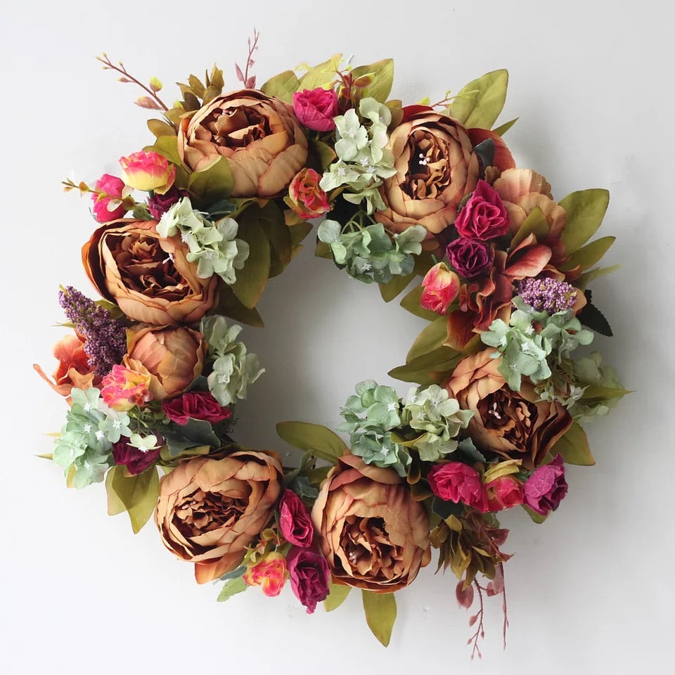 The Ella - Deep Orange Peony Autumn Wreath