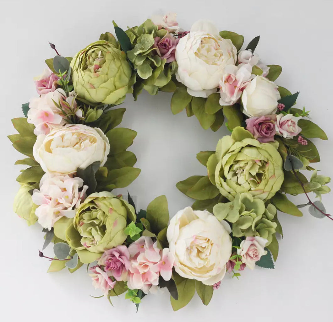 The Stella -  Green & White Peony Summer Wreath