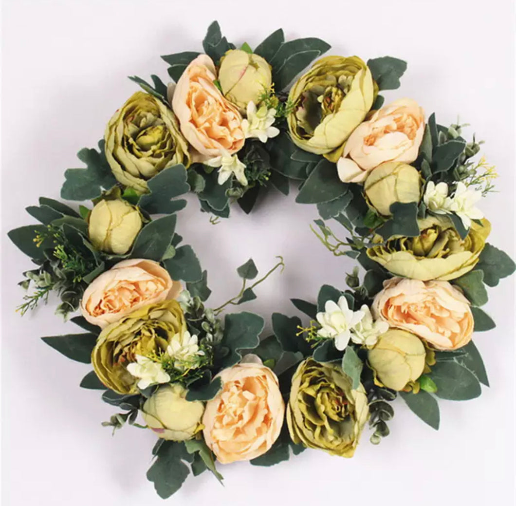 The Stella -  Yellow & Green Peony Summer Wreath